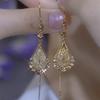 High End Feeling, Light Luxury, Gold Wire Mesh, Water Droplet Fringe, Ear Line Temperament, Long Style, Slimming Earrings, Versatile Earrings