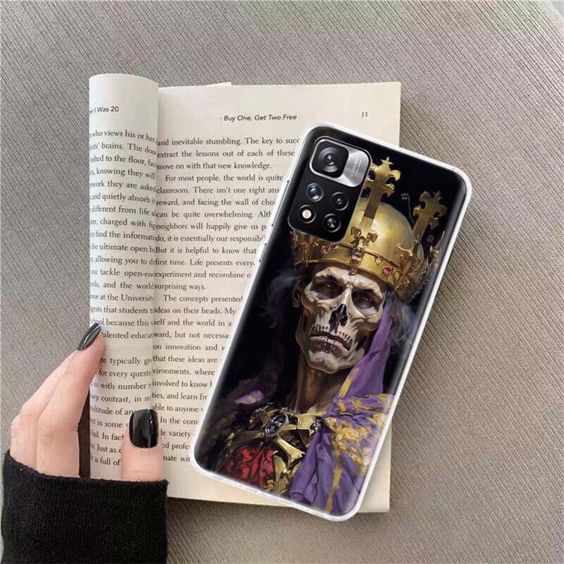 

Чехол для телефона Crown Skeleton Emperor для Redmi Note 13 12 Pro Plus 14 15 Pro 5G 11 11T 11E 11S 10 Pro 10S 9 9S Прозрачный ТПУ Redmi Note 11E Pro