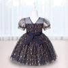 2025  Summer Dresses For Girls Kids Baby Ruffle Lace Pageant Party Wedding Sequin Sparkling Tulle Dress Short Sleeve Princess