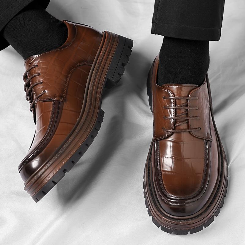 Fashion Lacquer Leather Thick Soled Men's Shoes Retro British Gentleman Style Leisure Business and Office Fashiona Street Quality Shoes