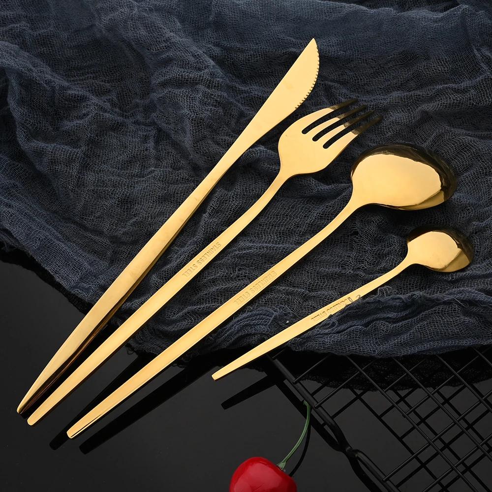 24Pcs Silver Stainless Steel Dinner Cutlery Set Knife Fork Spoon Dinnerware Mirror Tableware Set Wedding Birthday Silverware