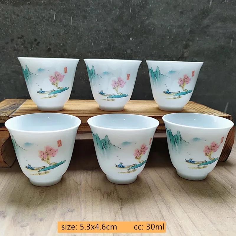 6pcs/40ml Japanese Ceramic Tea Cup Set Retro White Porcelain Tea Bowl Sake Cups Coffee Mug Household Handmade Master Cup