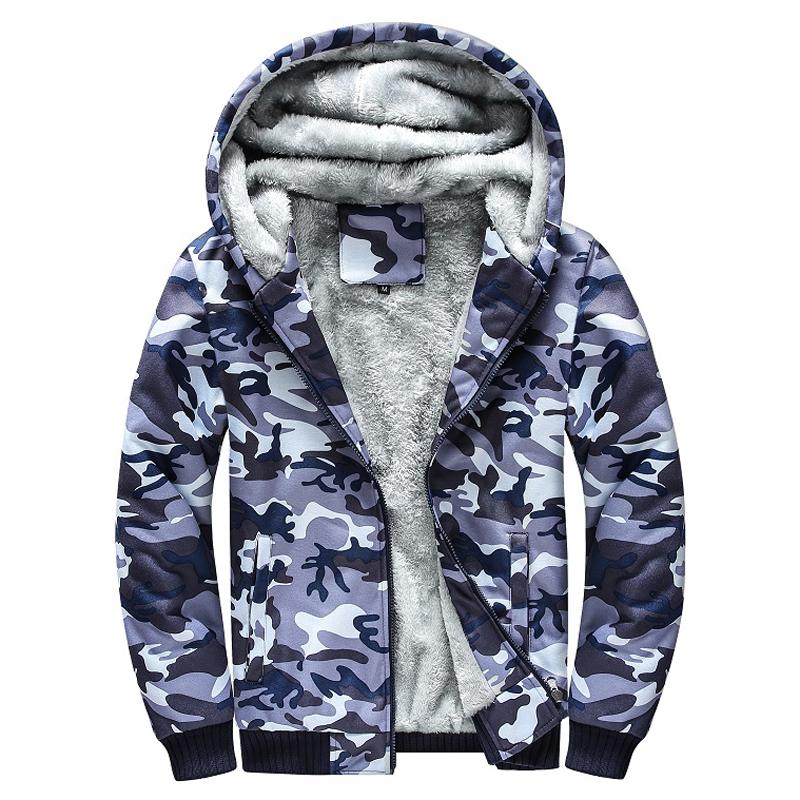 Men's Zip Up Hoodie Camouflage Heavyweight Winter Sweatshirt Fleece Sherpa Lined Warm Jacket