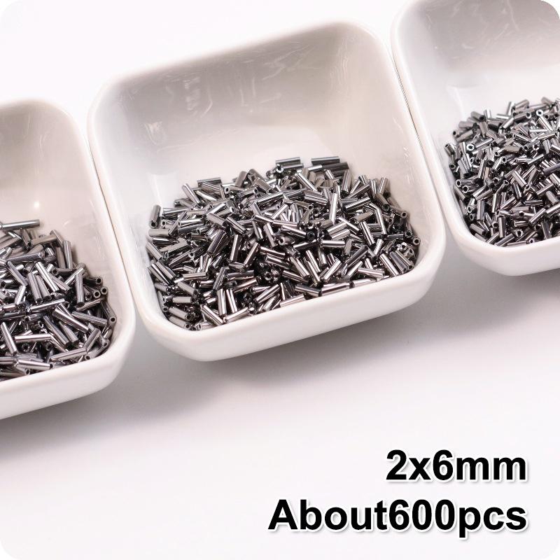 2x6mm Colorful Silver Core Czech Glass Seed Bugle Beads Tube Spacer Beads For Jewelry Making Garment Sewing Accessory