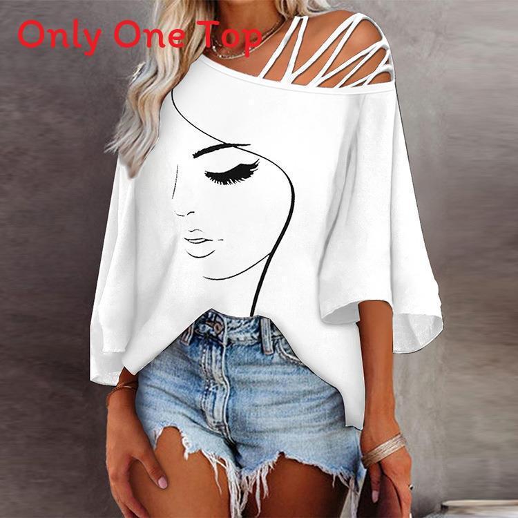 Cotton Summer Loose Fit Printed T Shirt With Batwing Sleeves For Casual Wear