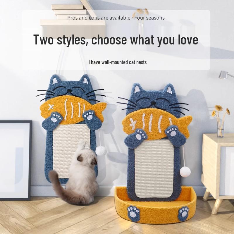 Large Vertical Sisal Cat Scratching Board & Climbing Frame with Integrated Cat Bed and Kitten Toy