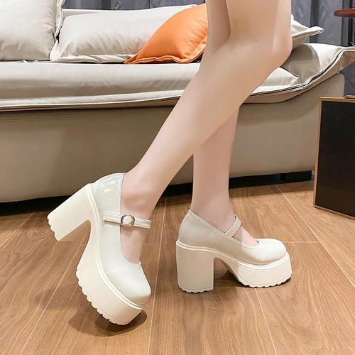 

Black White Mary Janes Super Thick High Heels Platforms Pumps for Women Casual Spring Summer Shallow Party Chunky Shoes Ladies 34 білий