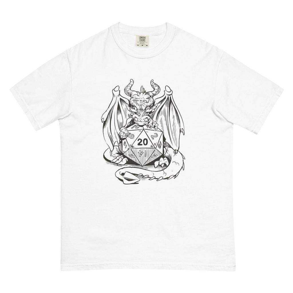 Dragon with Dice Men's T-Shirt, Dragon Roll -Epic 20 and Dragon Shirt, D&D dragon Men's T-Shirt - Dungeons and Dragons DnD Tee - DM Gift - Gamer shirt