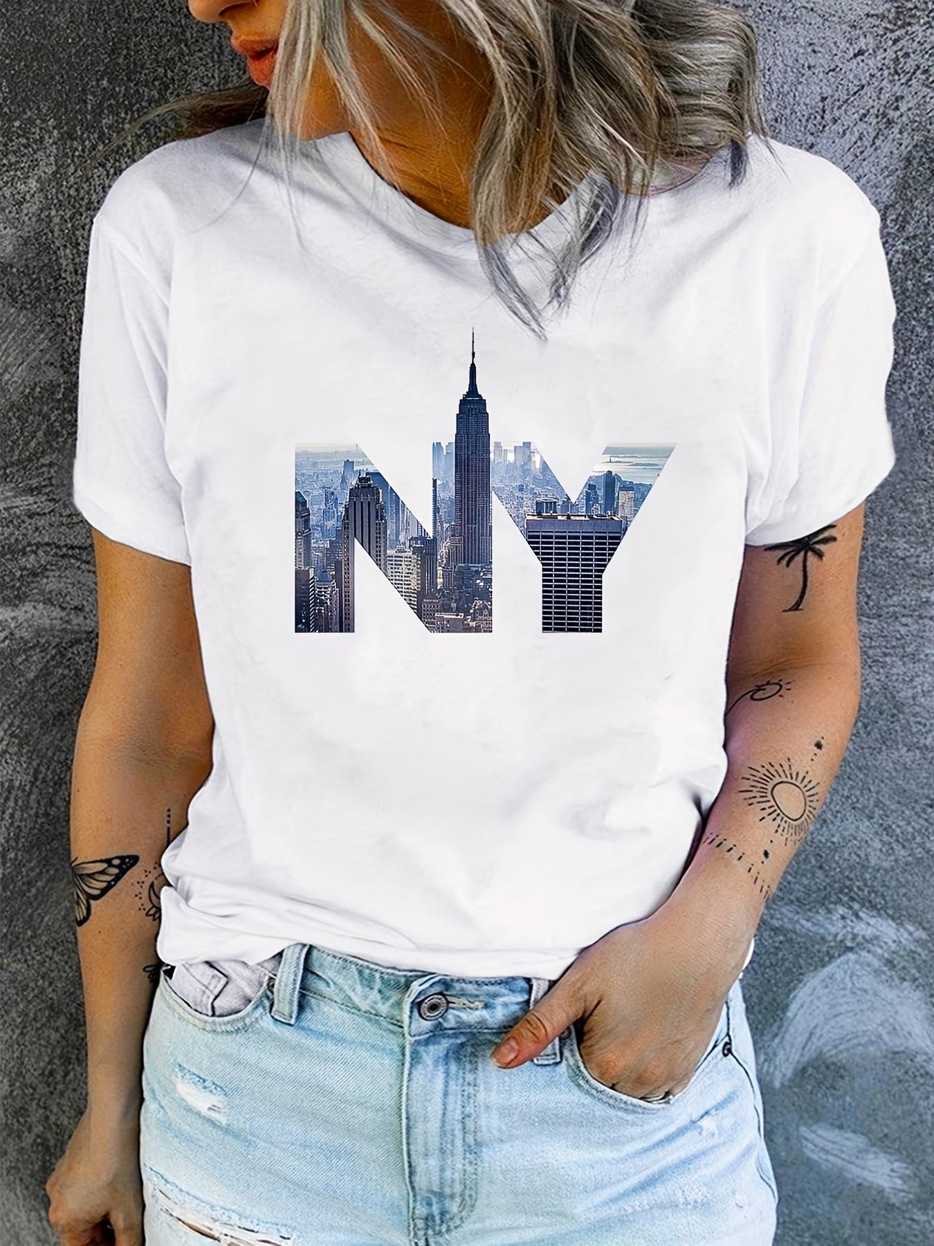 

NYC Women S Printed T-Shirt for Summer Casual Streetwear Soft And Comfortable Simple Design Showing Natural And Elegant Style S
