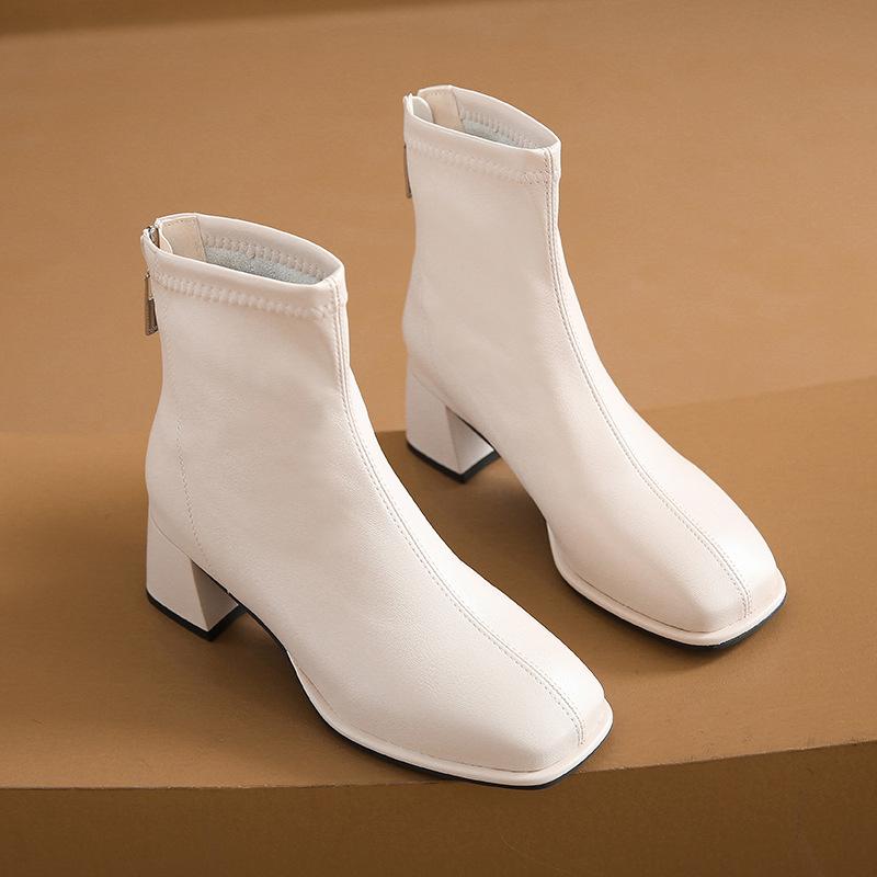 French Thick Heel Small Short Boots Women's 2025 New Martin Boots Fashion Soft Leather Square Head Versatile Medium Boots Fashion Boots