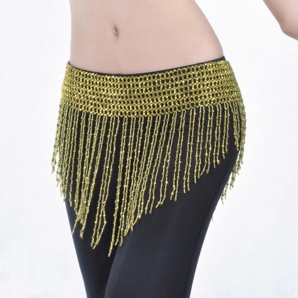 New Tassel Belly Dance Waist Chain Hollow Elastic Latin Dance Triangle Scarf Hand-Beaded Waist Scarf Dance Performances
