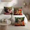 Heimdeko Niedliche Katzen in blühendem & blättrigem Garten Kissenbezüge Muster Kissenbezug Geeignet für Sofa Schlafzimmer Auto Kissenbezug