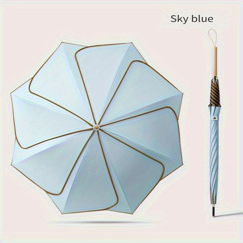 Blütenblätter Sonnenschirm UV-Schirm Damen Luxuriös Outdoor Holzgriff UV-beständig Langer Griffschirm Allwetter-Schirm