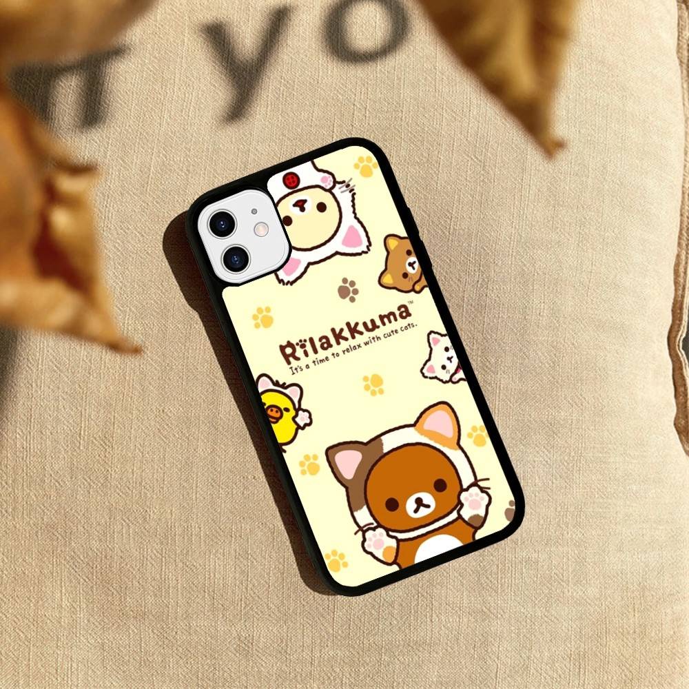 Rilakkuma Relaxed Bear For iPhone 17 16 Pro Max Air 15 14 13 12 Mini Plus 11 Hard PC+TPU Phone Back Cover
