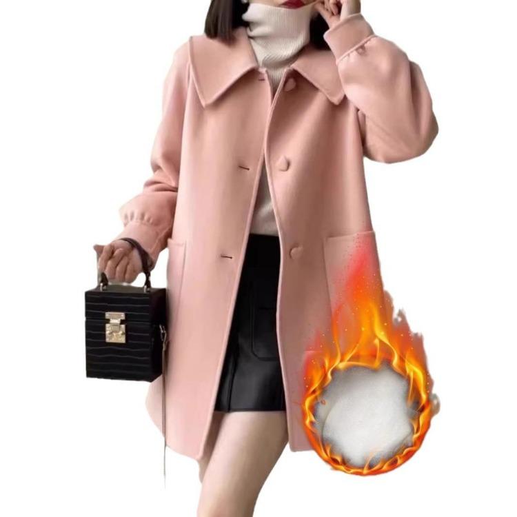 New Style Women Woolen Coat Mid Length Doll Collar Fashionable Slim Versatile Temperament Small Wool Coat