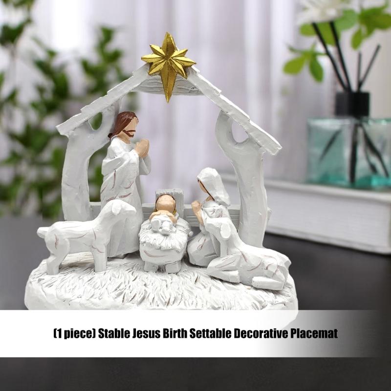 Christmas Nativity Figurines Resin Nativity Scene Statue with Stable Holy Family Statue Table Centerpieces Home Decors