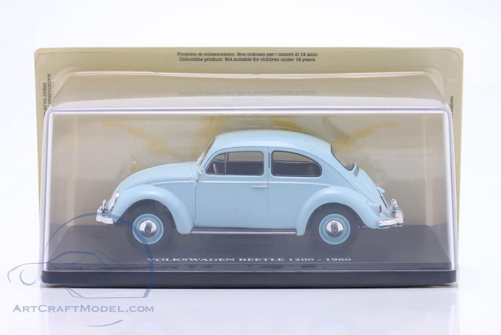 Volkswagen Beetle 1200 1960 (Light Blue) 1/24 Scale Diecast Model Car with Plastic Case [Imported]