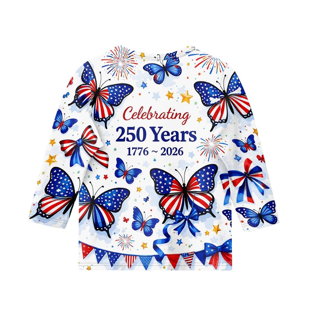 Children's Independence Day Printed Round Neck Seven Quarter Sleeve Casual T-shirt