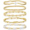Dainty Gold Plated Pearl Crystal Beaded Bracelets Set for Women 14K Gold Plated Bead Pearl Beads Bracelet Stackable Paperclip Link Chain Bracelets