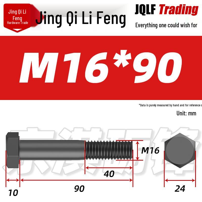 Grade 12.9 Reverse Thread Hex Bolt, M6-M24 High-Strength Blackened Hexagon Screw