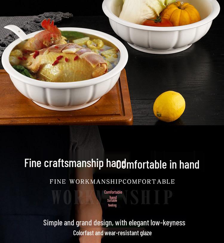 Large Pure White Ceramic Soup Bowl for Home or Restaurant.