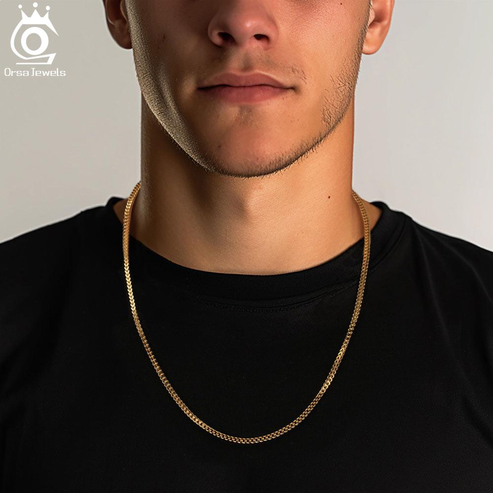 ORSA JEWELS Hip Hop 18K Gold 2.5mm Franco Chain Necklace for Men Fashion 925 Sterling Silver Choker Necklace Party Jewelry NMN13