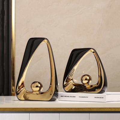 Artigianato Ceramico Triangoli Geometrici Sfera Dorata Scultura Scheletro Ornamenti Astratti Statuette Decorative Decorazione Casa