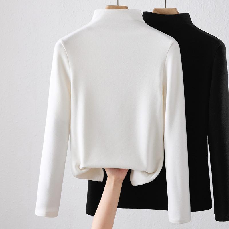 New German Velvet Bottoming Shirt for Women's Autumn and Winter High-end Sense with Semi-turtleneck Thickened Long-sleeved T-shirt Top