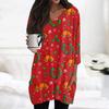 Womens Tops V-neck 3/4 Sleeve Blouses Casual Mid-length Shirts Fashion Christmas Print Tunic Tops With Pockets
