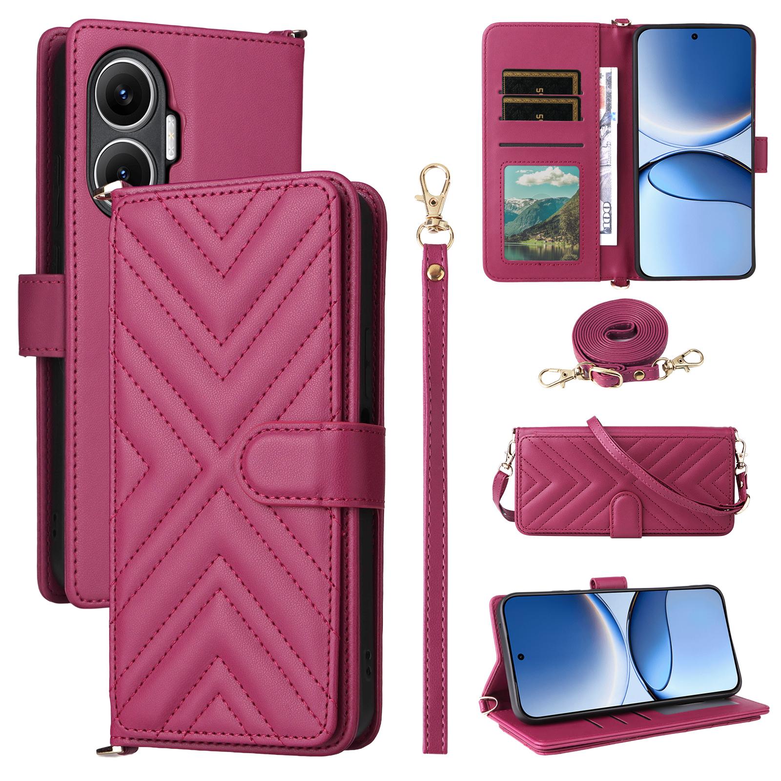 

For Xiaomi Redmi Turbo 4 Pro 5G Case with Shoulder/Wrist Strap Leather Phone Cover Stand Wallet Rose