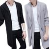 Men Trench Windbreaker Large Neckline Solid Color Slim Mid-length Draping Overcoat Outwear Cloak Streetwear