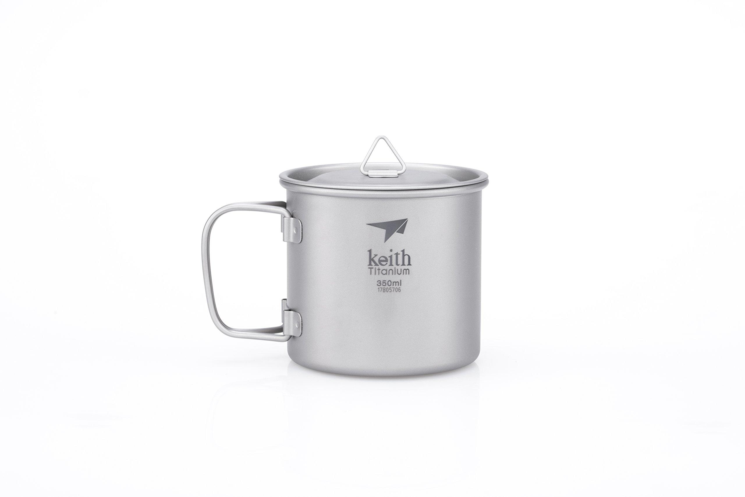 Tasse Keith en Titane Pur Ti3240 avec Poignée Pliante et Couvercle FL OZ Paroi Simple - 11.8