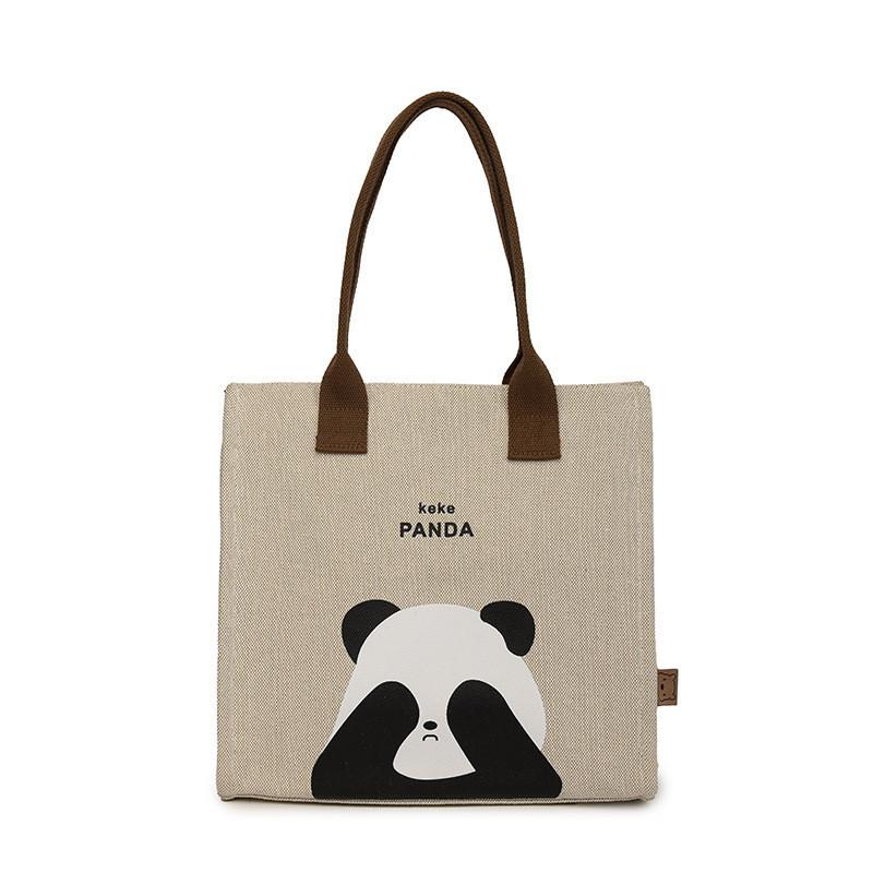 Large Capacity Panda Canvas Shoulder Bag Women Letter Cartoon Cute Tote Bag Street Fashion Shopping Bag