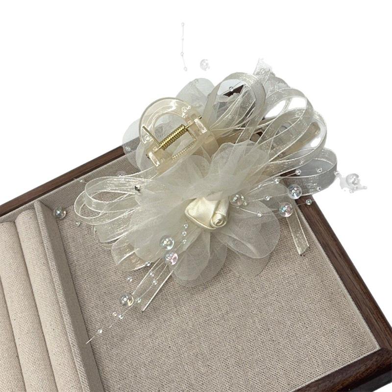 

Temperament Mesh Bow Bead Tassel Women Ponytail Shark Clip Girl Headwear Accessories белый