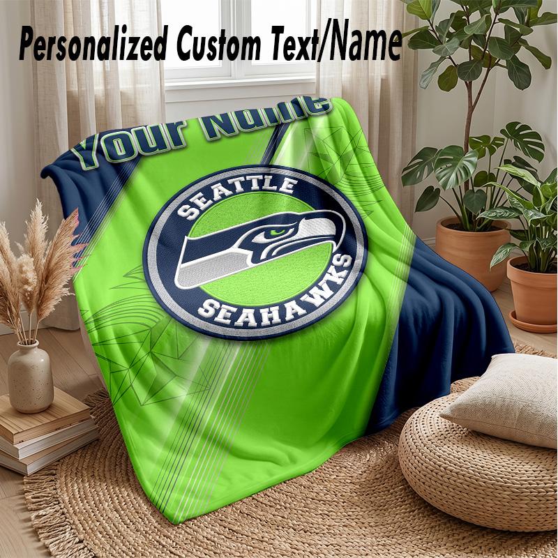 Seattle Seahawks Custom Flannel Throw Blanket Print Your Name Text Soft Warm Blanket Holiday Present