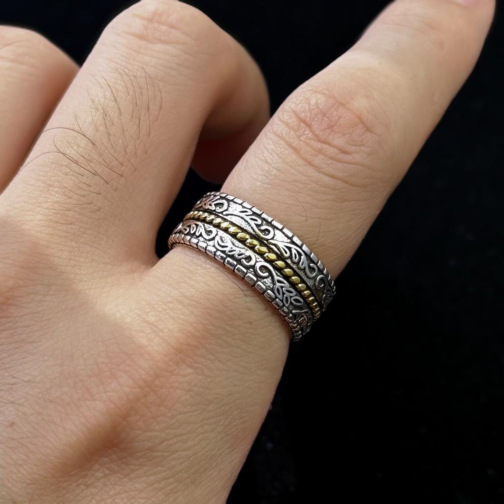 Retro Golden Rope Tang Grass Pattern Adjustable Open Ring Gothic Punk Unisex Jewelry Gift For Men Women