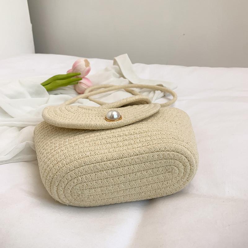 Grass Weaving Solid Color Crossbody Bag With Flap Closure For Beach Vacation Use