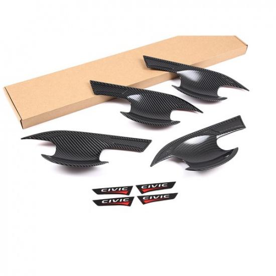 4pcs ABS Carbon Fiber Door Handle Bowl Cover Trim For Honda Civic 11th