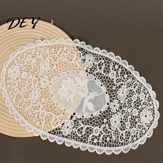 Vintage Floral Doilies for Tea Trays White Lace Doily, Elegant Retro Placemat, Embroidered Table Breathable Polyester Mats Mat, Rectangular Round Oval