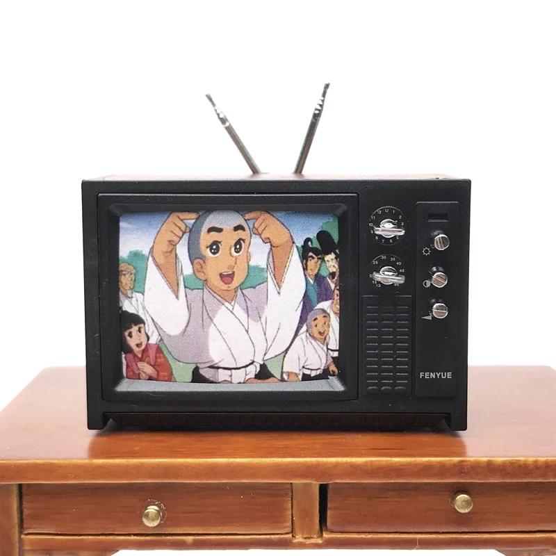 1 Stück 1:12 Puppenhaus Miniatur Fernseher Vintage TV Mit Bild Hausmöbel Modell Dekor Spielzeug