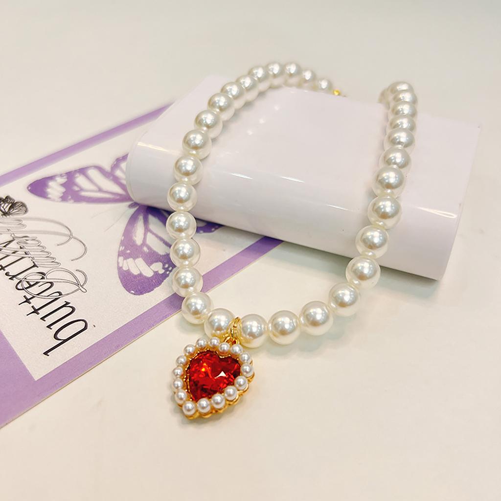 Luxury Pearl Pet Collar Pet Cat Dog Collar Love Pendant Pet Supplies Love Crystal Collars Kitten Collars Cat Necklace