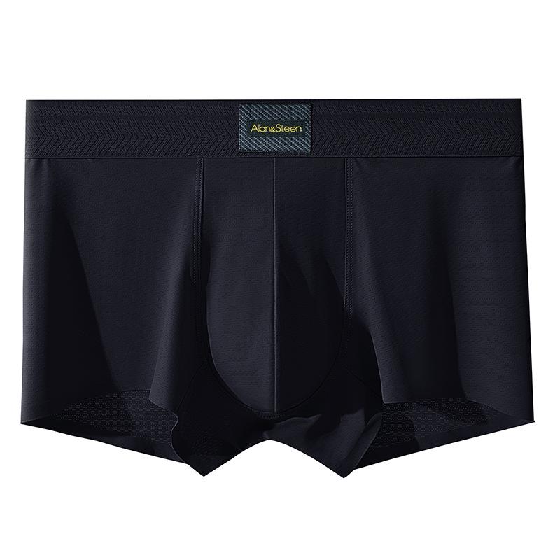 Ice Silk Men s Seamless Boxer Briefs - Mid-Waist, Solid Color, Loose Fit, Plus Size XXXXL чёрный