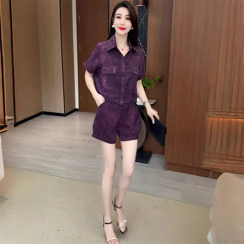 

Шикарный женский летний костюм-двойка 2025: Комплект: топ с коротким рукавом и шорты с широкими штанинами XL (for 115-130 jin)