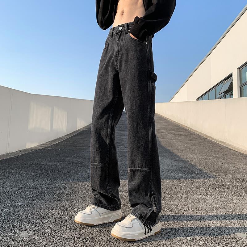 

Мужские потертые джинсы в тяжелой промышленности, летние брюки в стиле хип-хоп на молнии в американском ретро, ​​свободные брендовые широкие брюки с прямыми штанинами XS чёрный