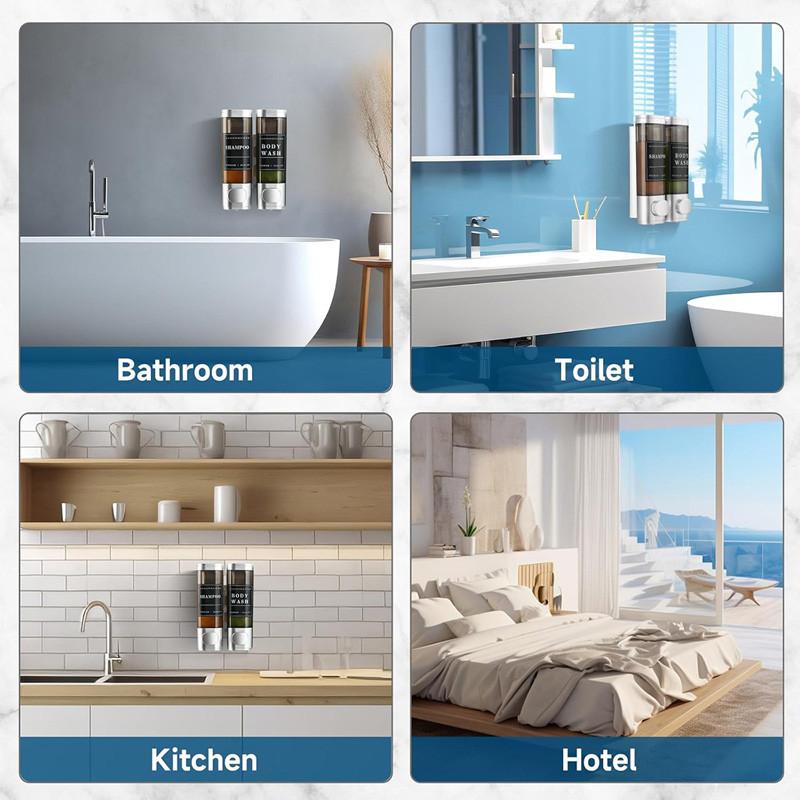 300ml 2 Chamber Shower Soap Dispenser Wall Mounted for Shower Wall Shampoo and Conditioner Dispenser Bathroom Hotel with Labels