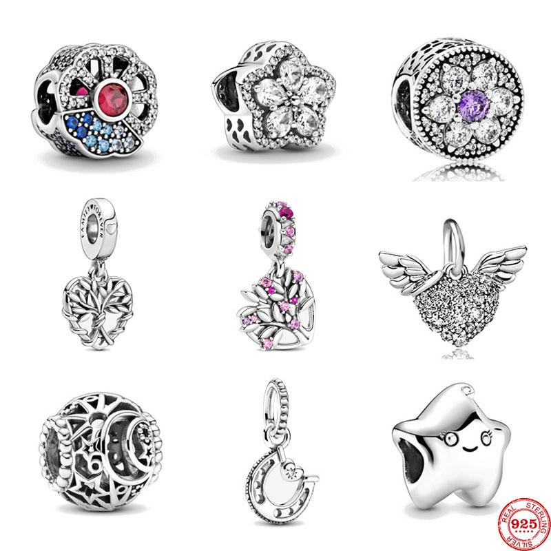 New European Pink Heart Family Tree Angel Dangle Charm Diy Fine Beads Fit Original Charms Silver 925 Bracelet Jewelry