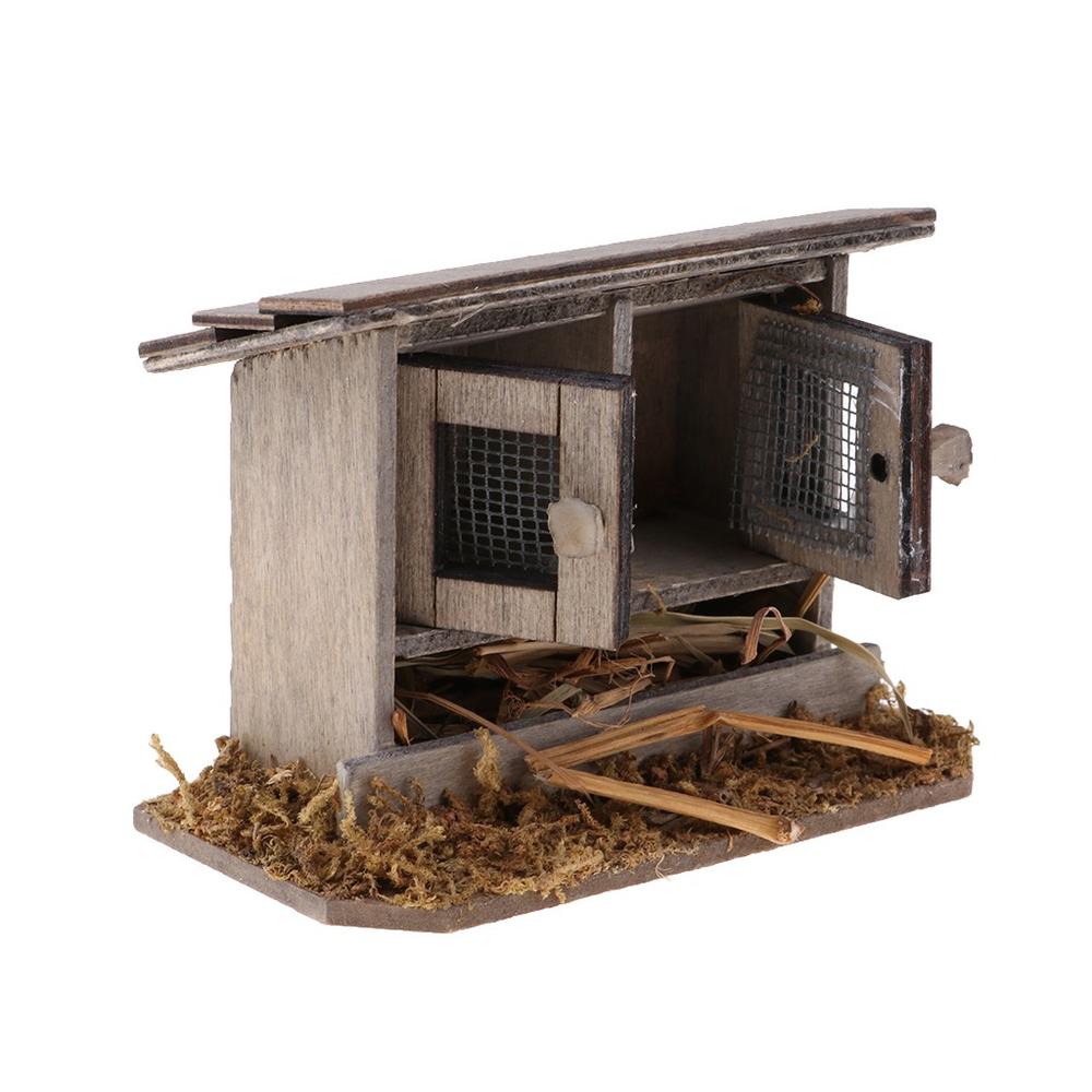 1/12 Miniatures Dollhouse Wooden Simulation Chicken Coop Decoration Mini Chicken Coop for Dollhouse Decoration Accessories