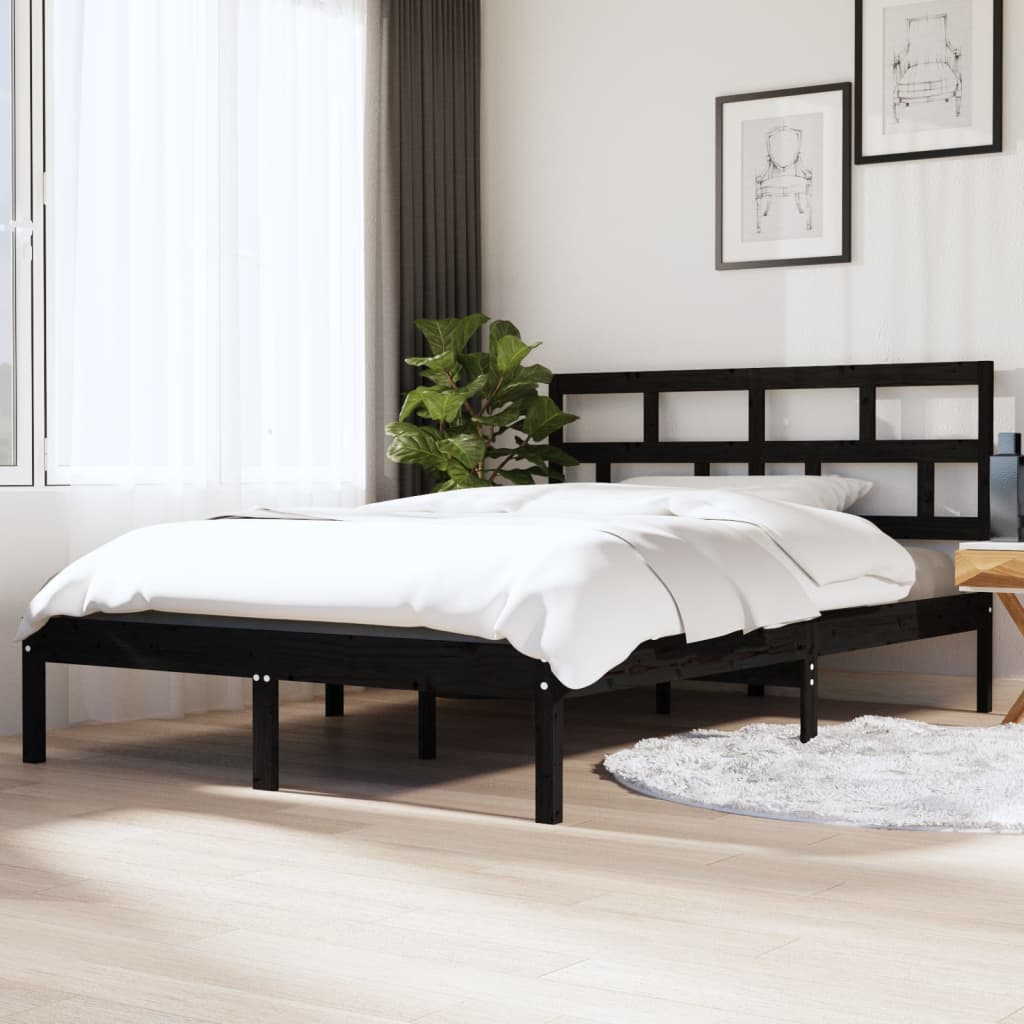 Solid Wood Bed Black 135 x 190 cm