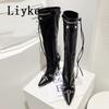 Fashion Liyke 2025 New Sexy Pointed Toe Knee High Boots Women Pole Dance Stiletto Heels Pumps Fashion Tassel Zip Rivet Winter Long Shoes