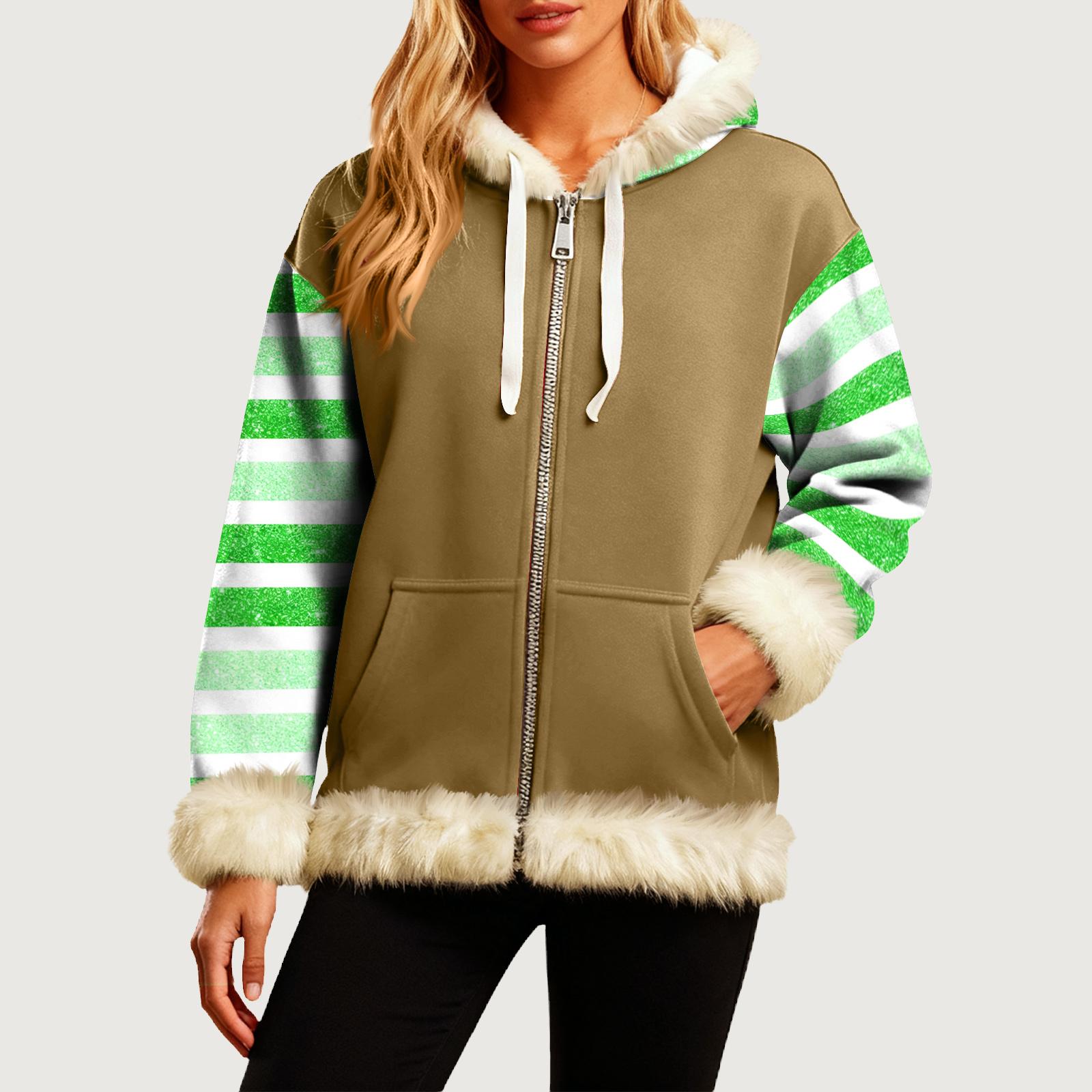 

Женская Удобная Свободная Модная Повседневная Толстовка-Куртка с Длинным Рукавом, Карманами и Капюшоном с Полосатым Принтом XL